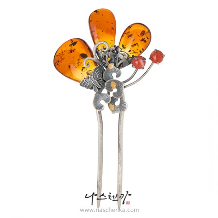 Amber coral dwikkoji hair ornament