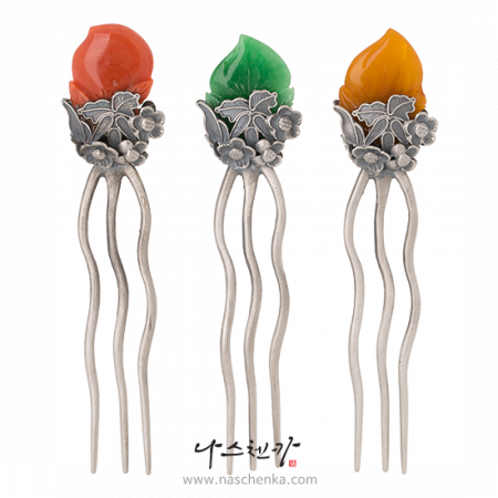 Samjak triple amber jade dwikkoji hair ornament