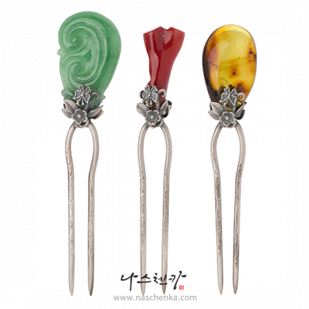 Samjak triple amber jade dwikkoji hair ornament