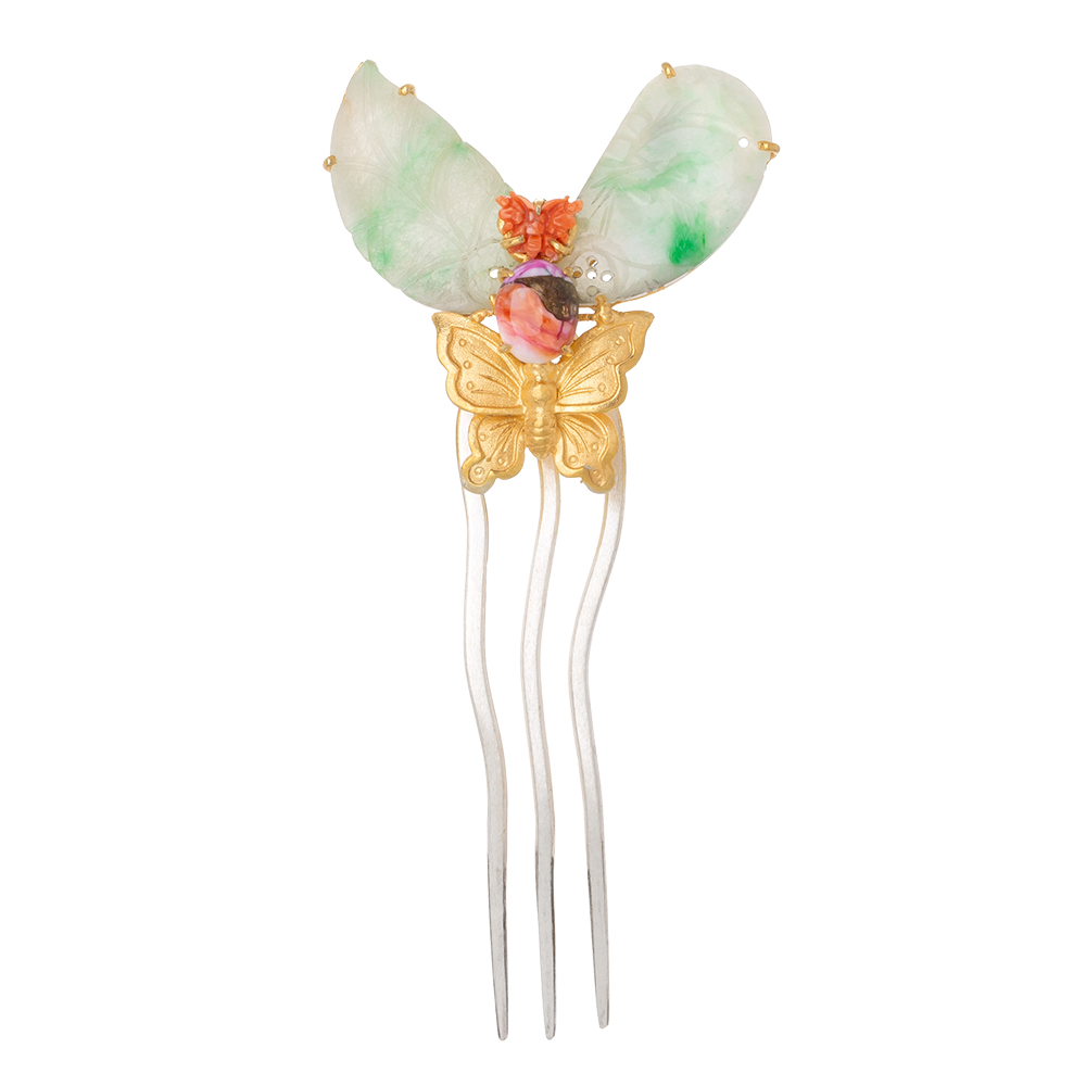 Jade silver dwikkoji hair ornament