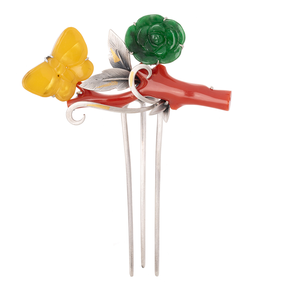 Samjak triple amber jade dwikkoji hair ornament