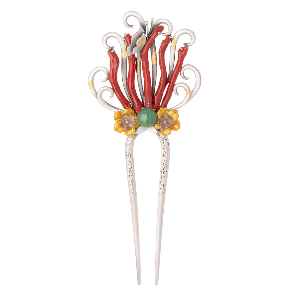 Jade coral dwikkoji hair ornament