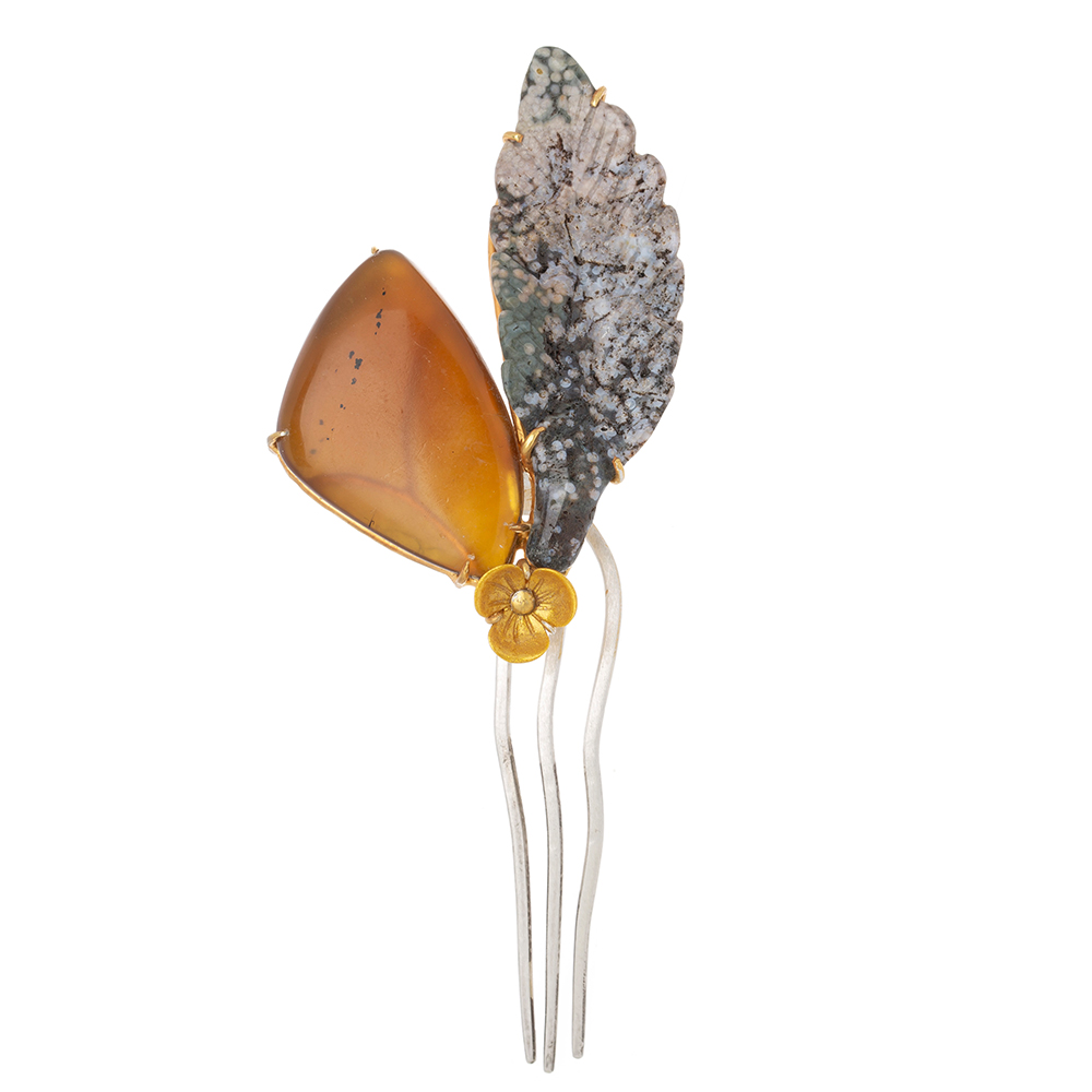 Amber silver dwikkoji hair ornament