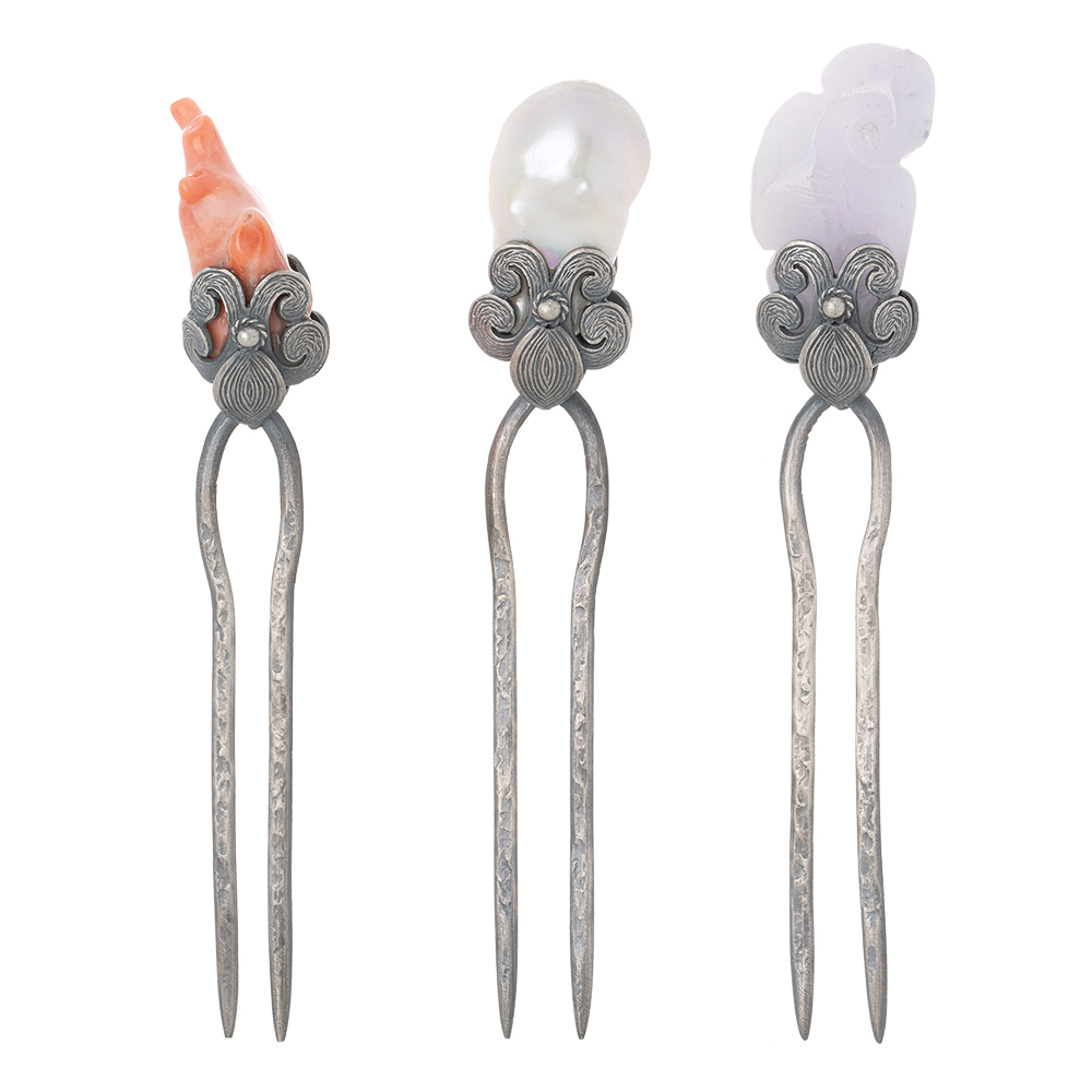 Samjak triple jade coral dwikkoji hair ornament