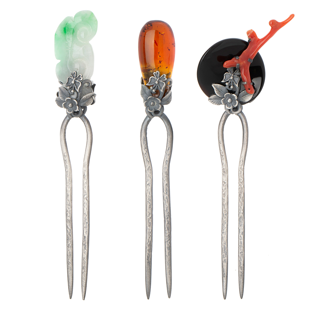 Samjak triple amber jade dwikkoji hair ornament
