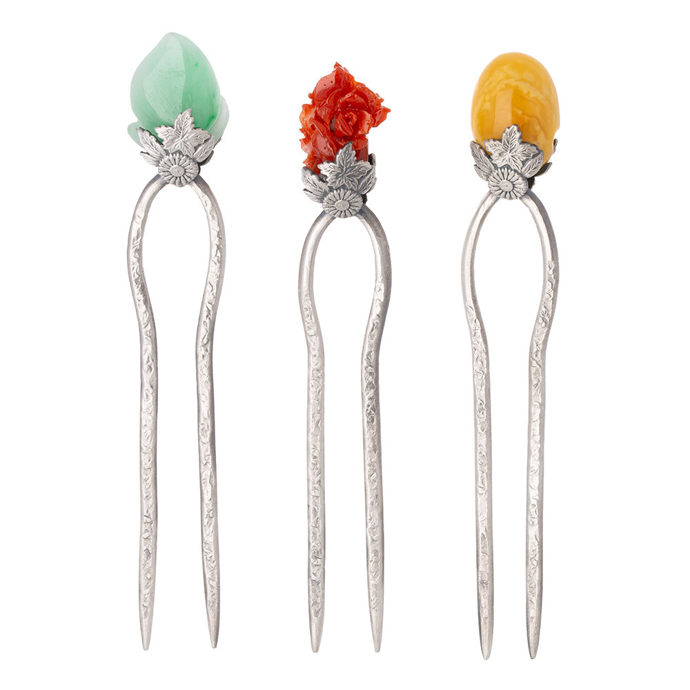 Samjak triple amber jade dwikkoji hair ornament