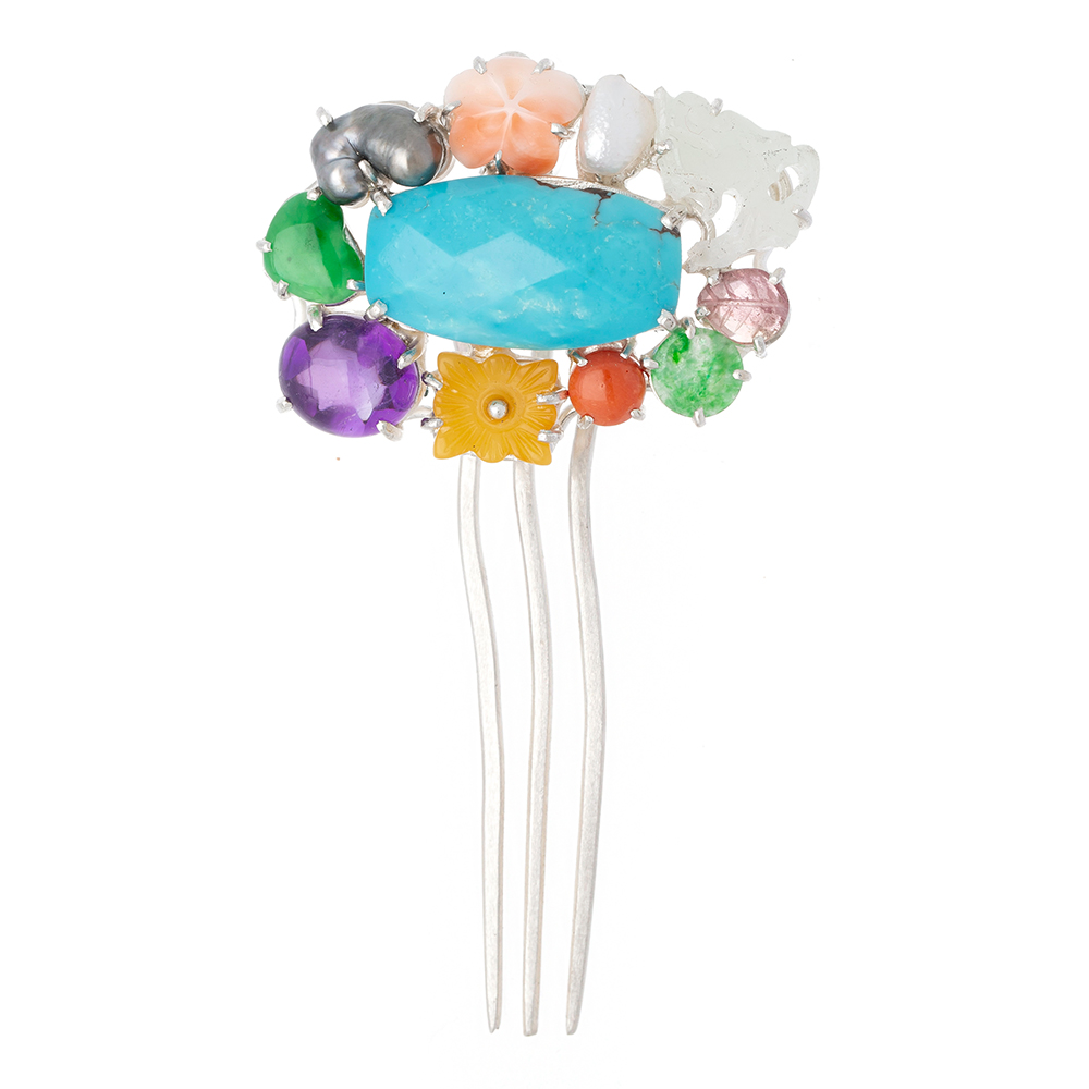 Turquoise gemstone dwikkoji hair ornament