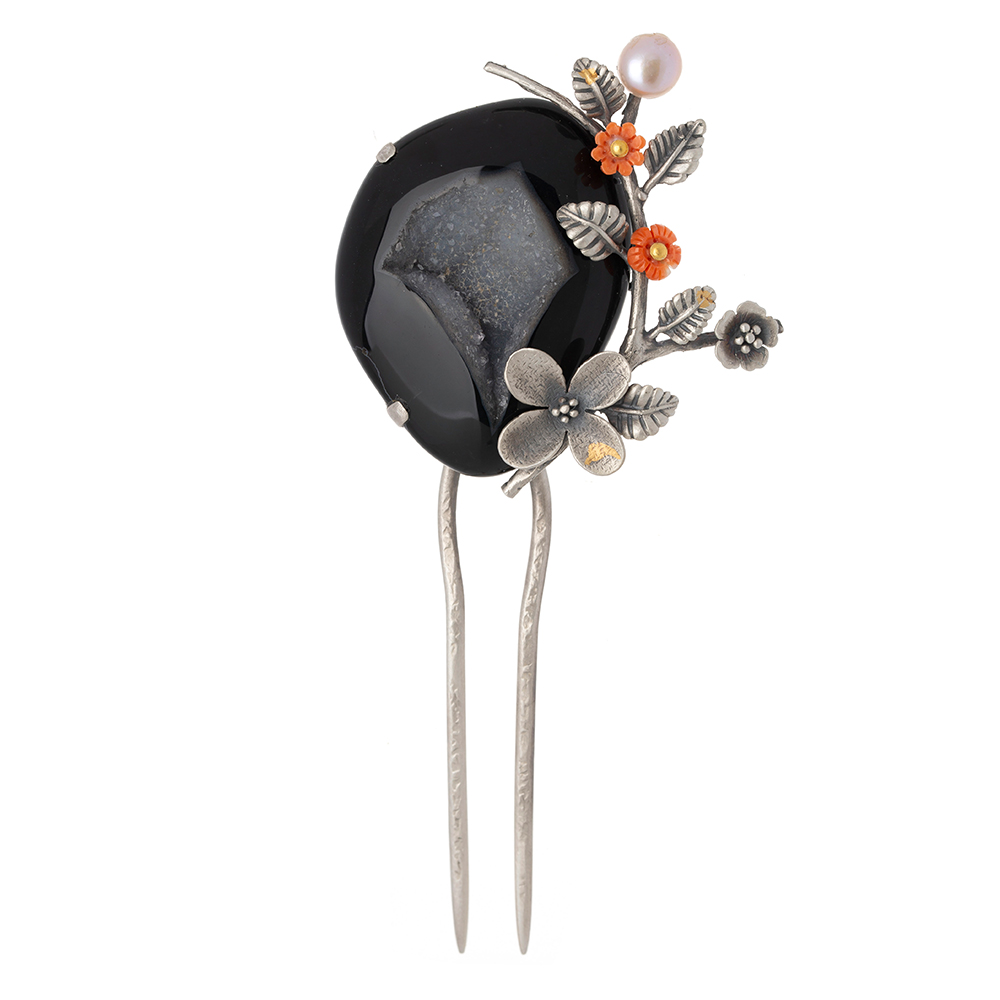 Coral silver dwikkoji hair ornament