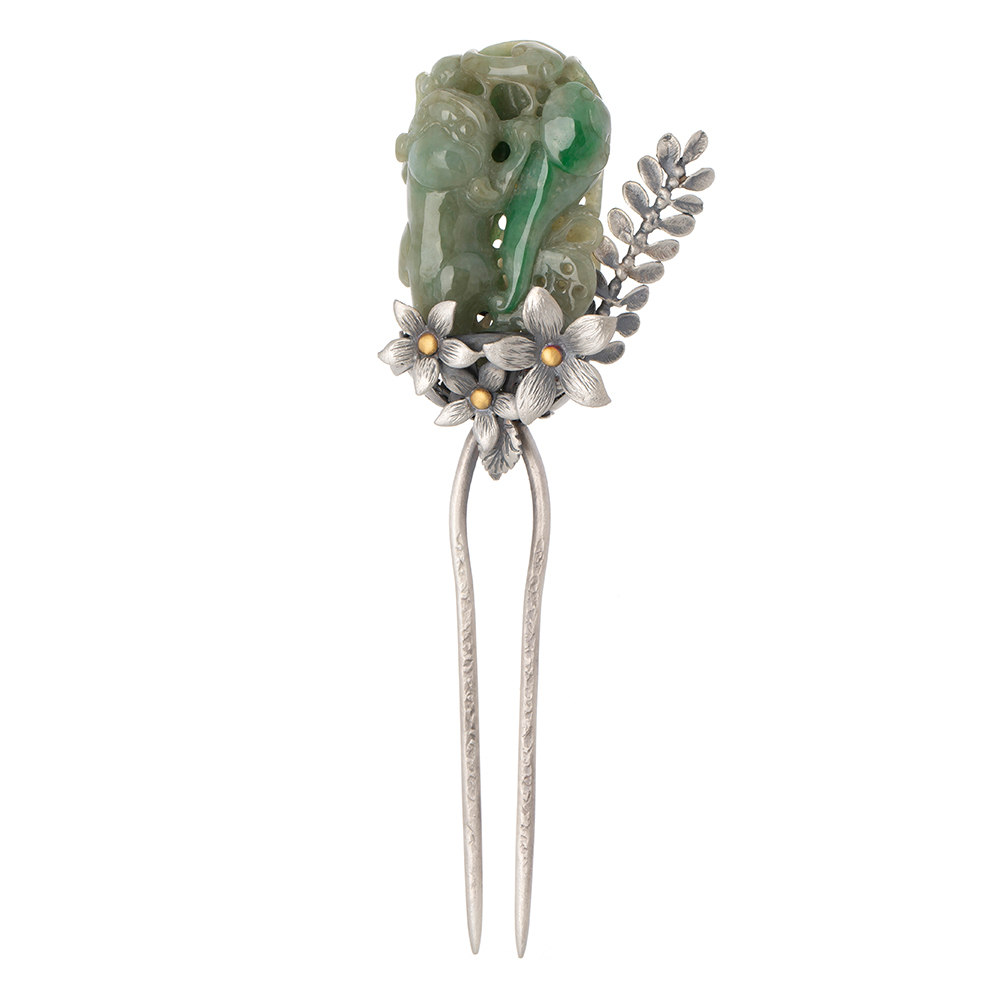 Jade silver dwikkoji hair ornament