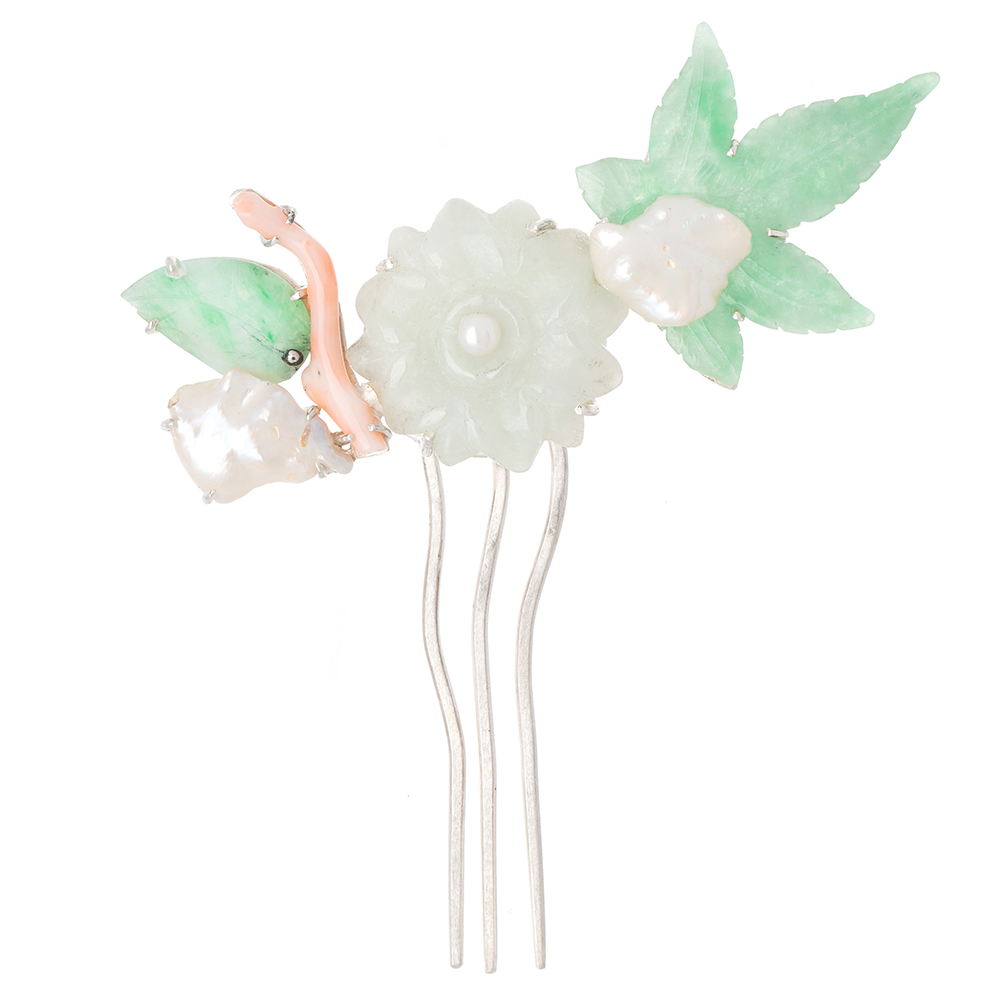 Jade silver dwikkoji hair ornament