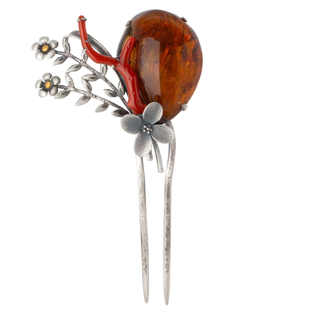 Amber coral dwikkoji hair ornament