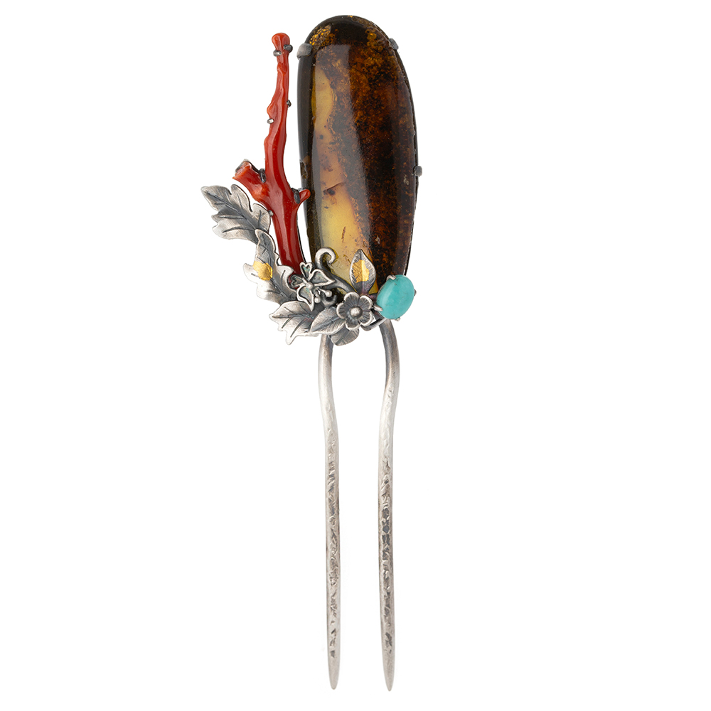 Amber coral dwikkoji hair ornament