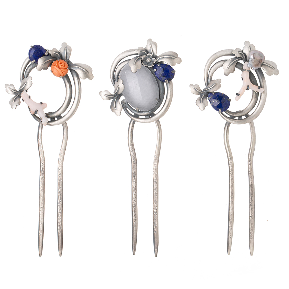 Samjak triple jade coral dwikkoji hair ornament