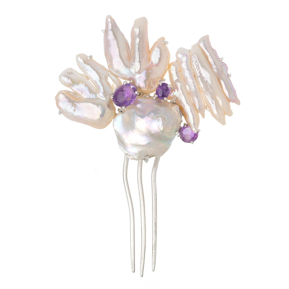 Pearl silver dwikkoji hair ornament