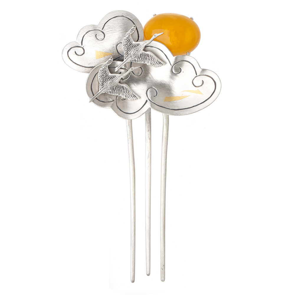 Cloud amber silver dwikkoji hair ornament