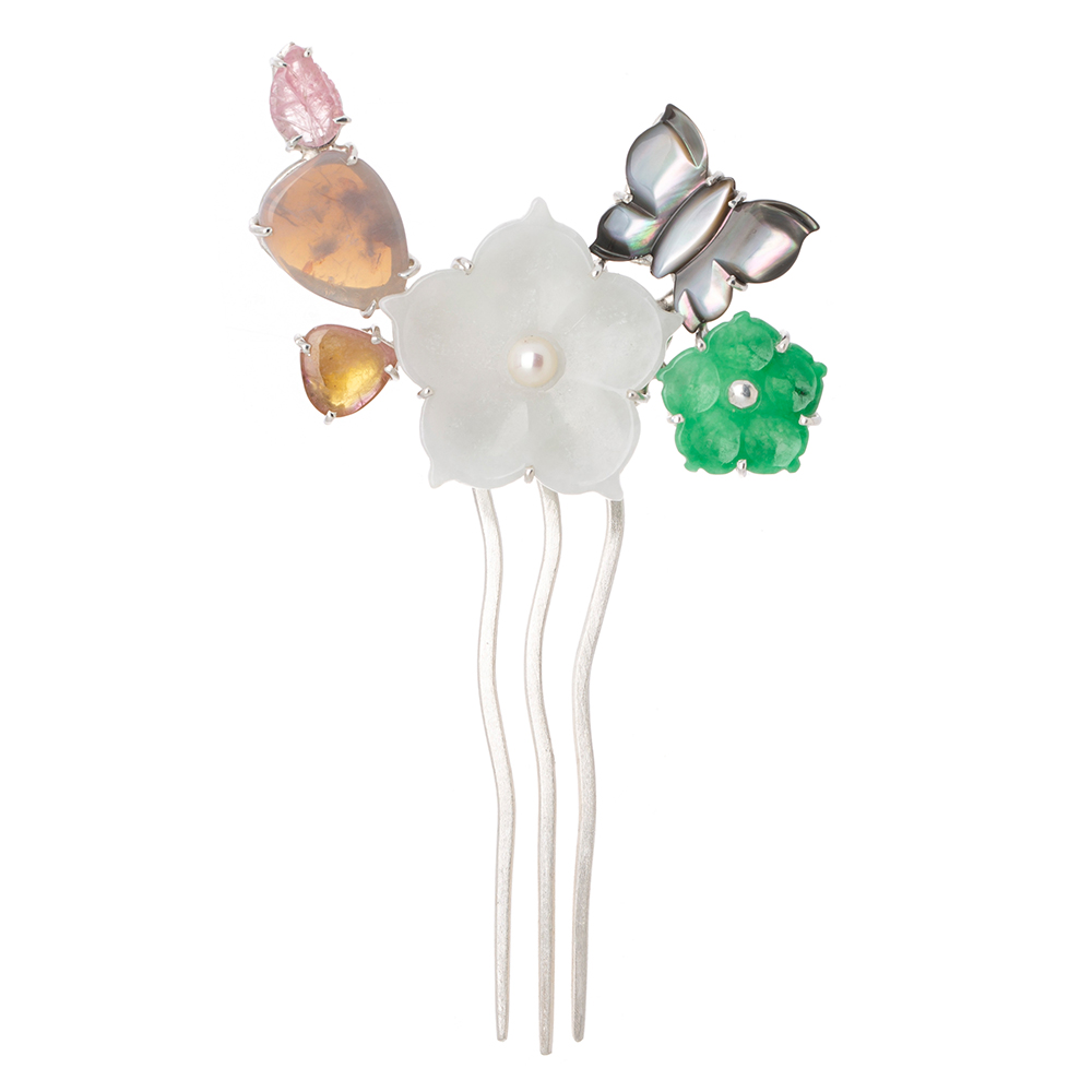Jade silver dwikkoji hair ornament