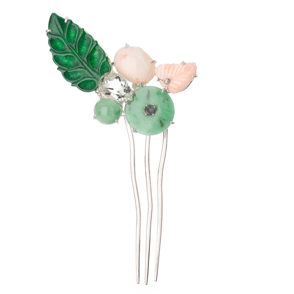 Gemstone silver dwikkoji hair ornament