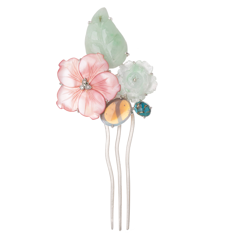 Gemstone silver dwikkoji hair ornament