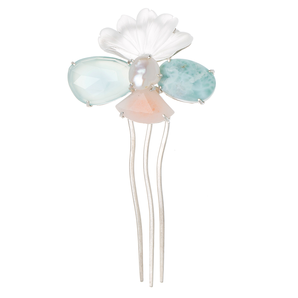 Gemstone silver dwikkoji hair ornament