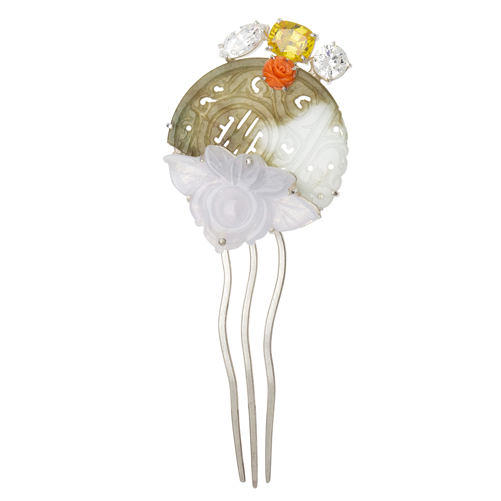 Jade silver dwikkoji hair ornament