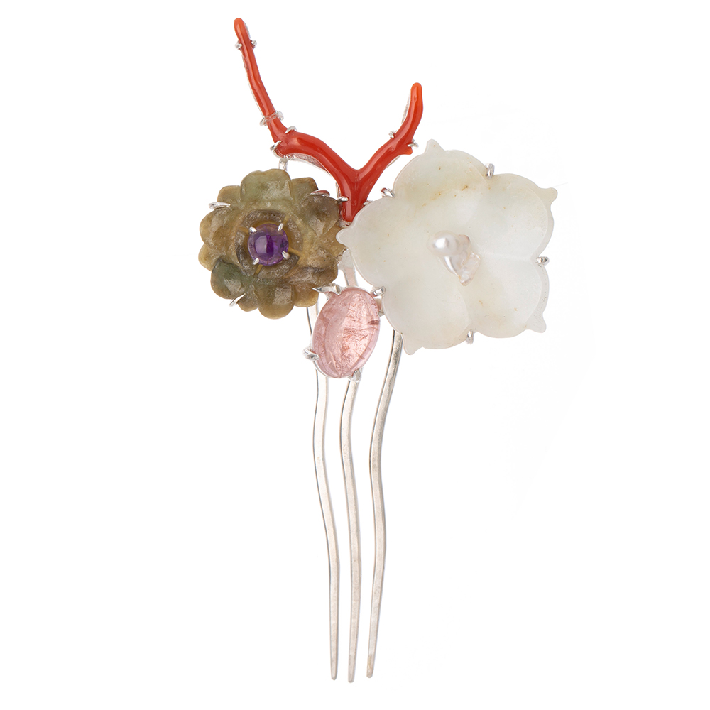 Gemstone silver dwikkoji hair ornament