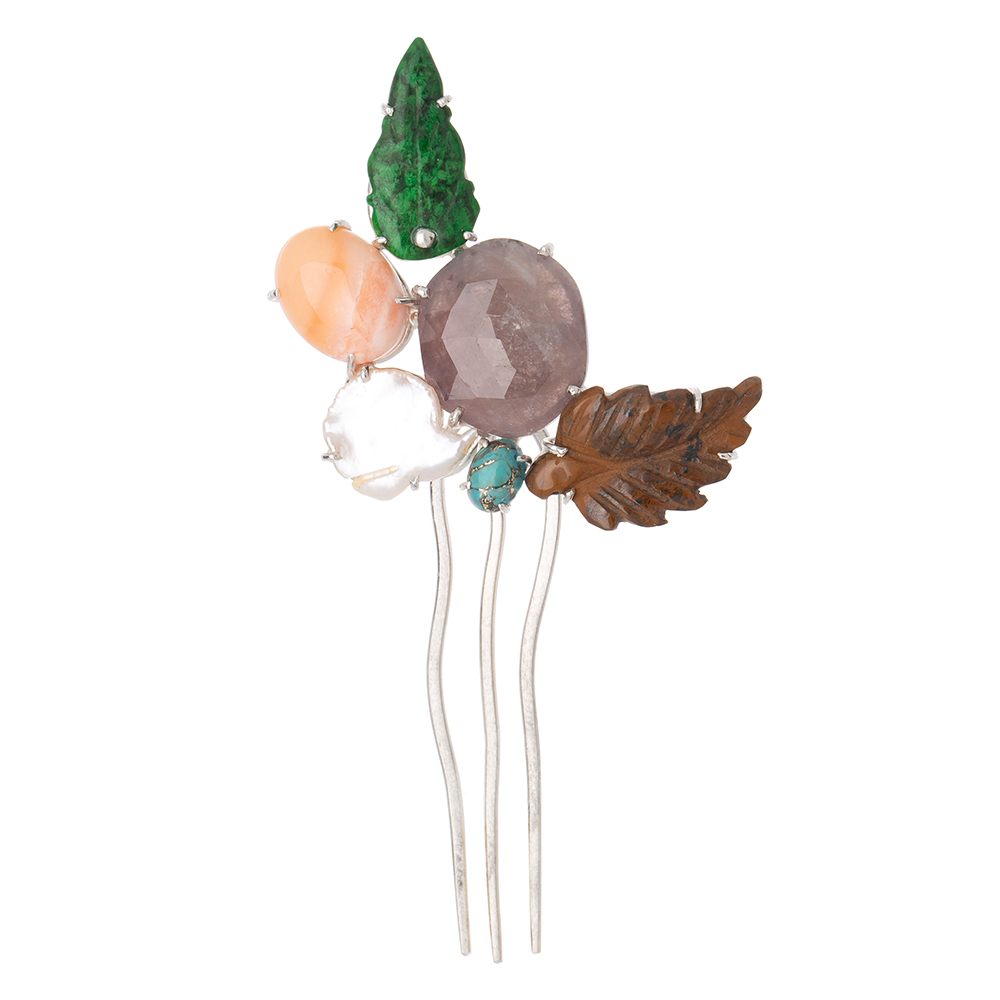 Gemstone silver dwikkoji hair ornament