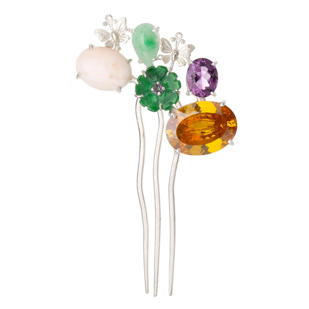 Gemstone silver dwikkoji hair ornament