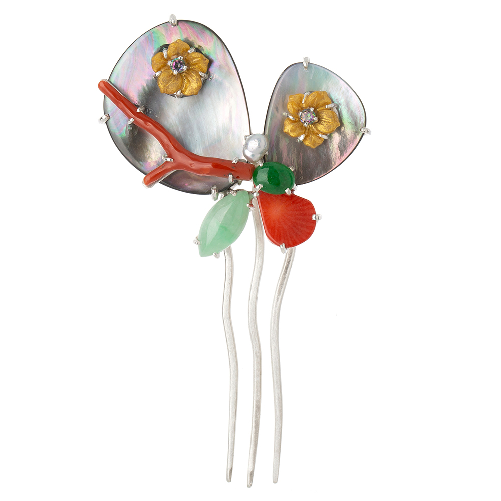 Gemstone silver dwikkoji hair ornament