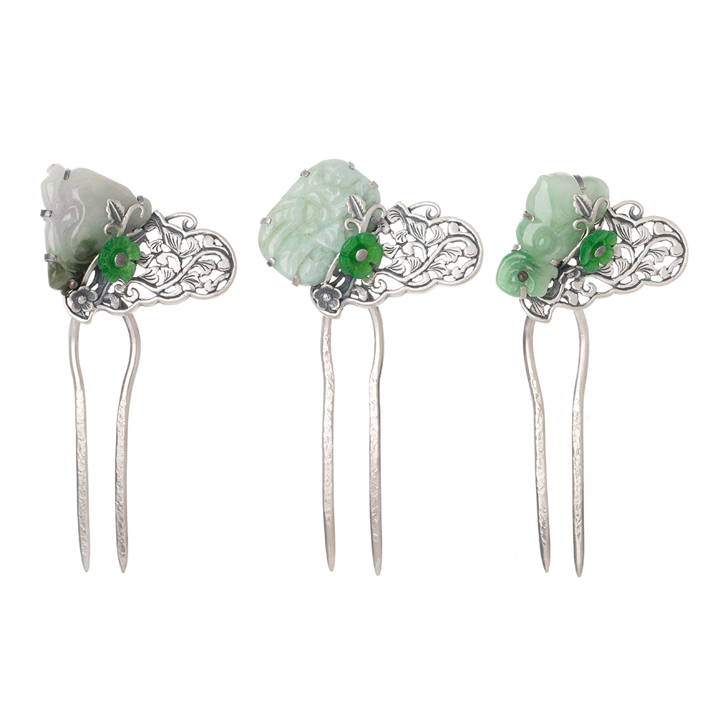Jade silver dwikkoji hair ornament