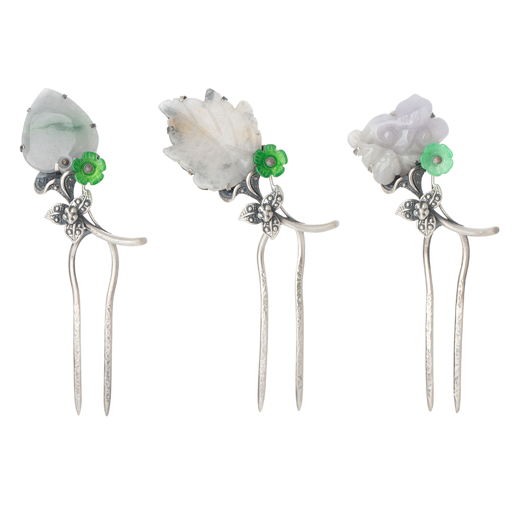 Jade silver dwikkoji hair ornament