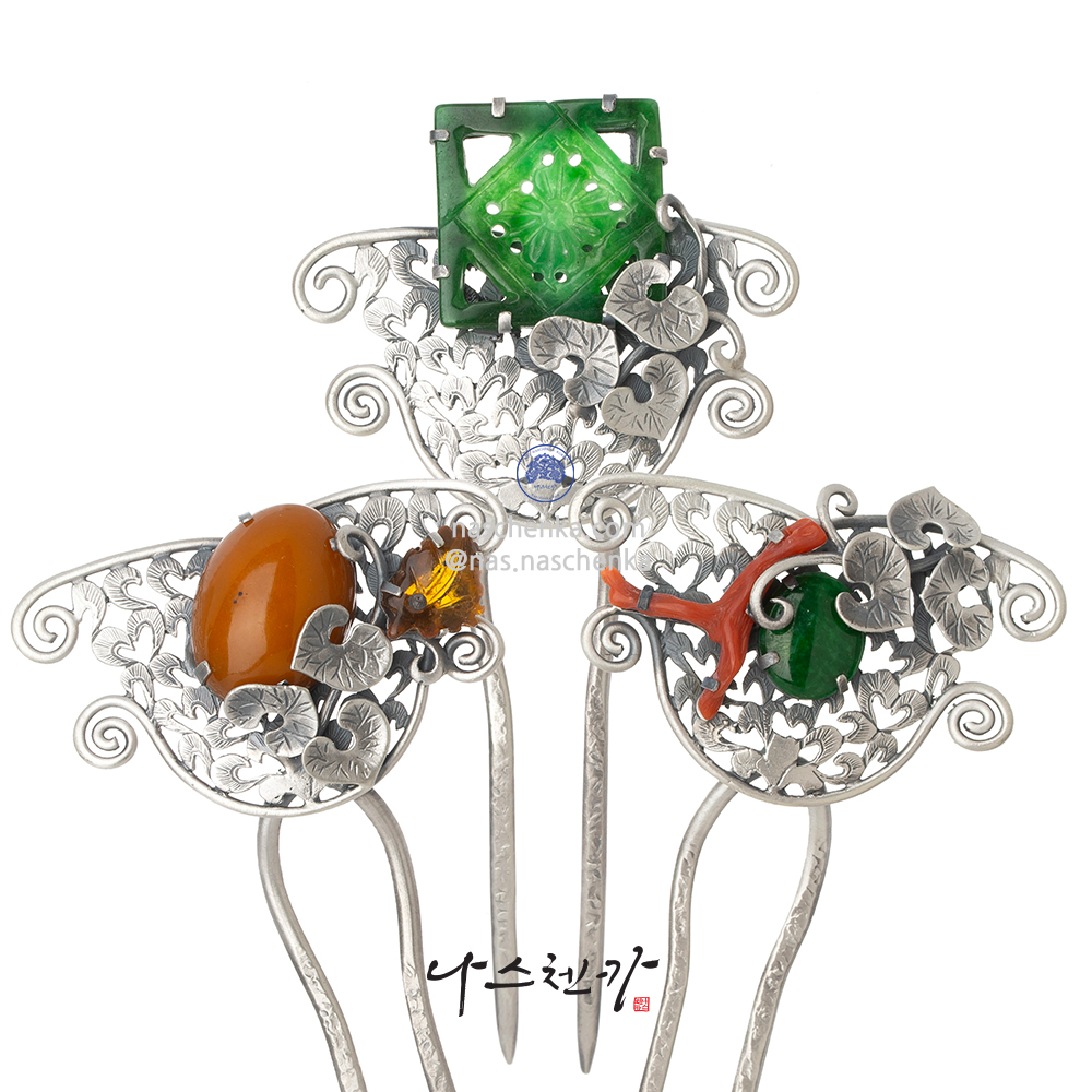 Jade silver dwikkoji hair ornament