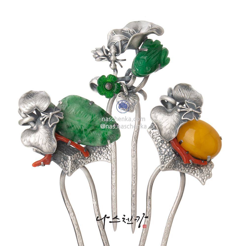 Jade silver dwikkoji hair ornament