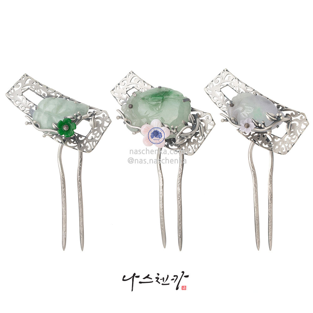 Jade silver dwikkoji hair ornament
