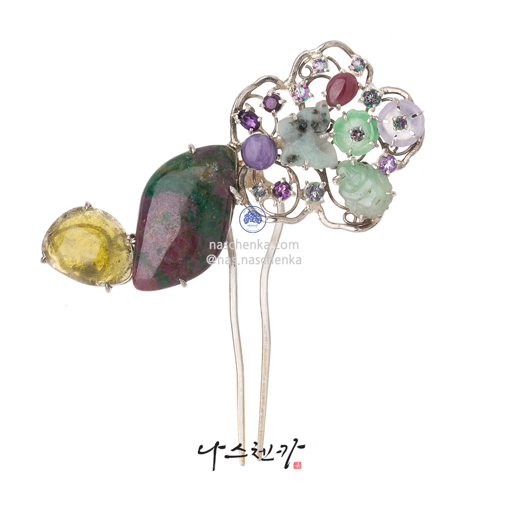 Gemstone silver dwikkoji hair ornament