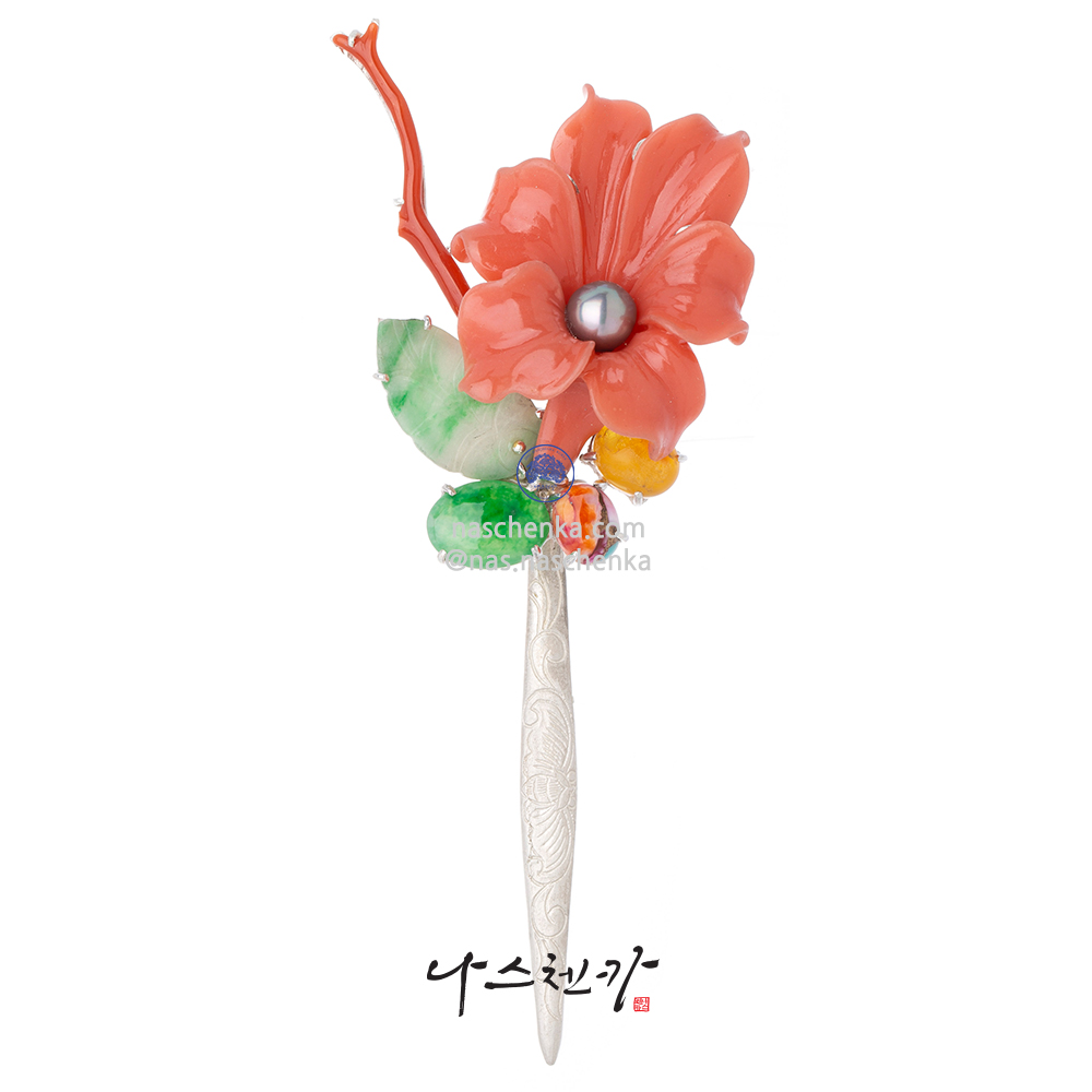 Gemstone silver dwikkoji hair ornament