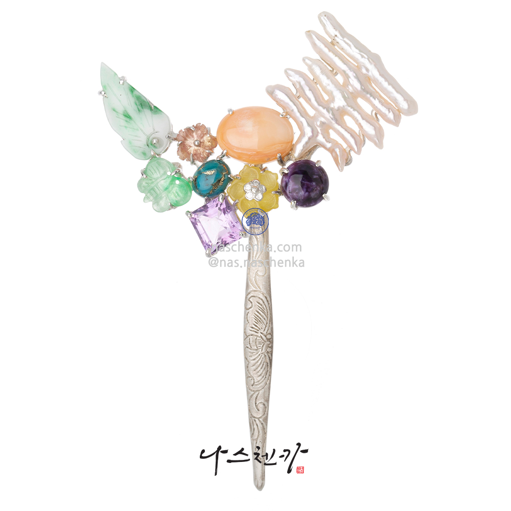 Gemstone silver dwikkoji hair ornament