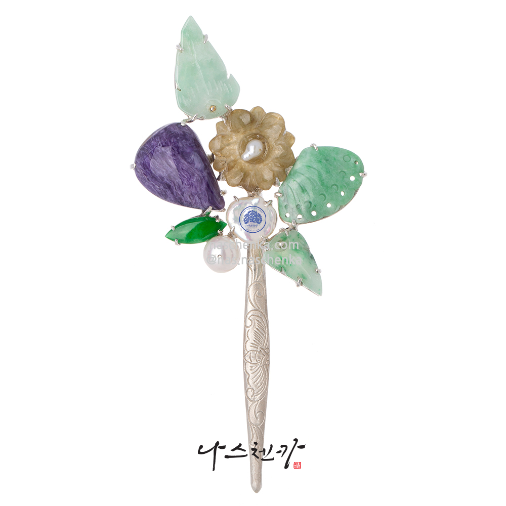 Jade silver dwikkoji hair ornament