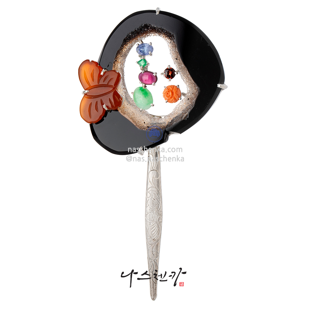 Agate silver dwikkoji hair ornament
