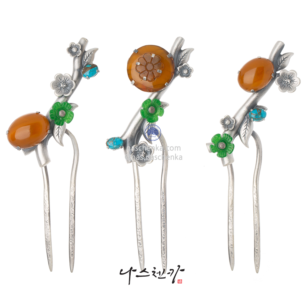 Samjak triple amber dwikkoji hair ornament