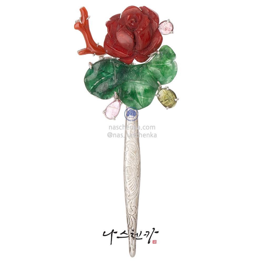 Jade silver dwikkoji hair ornament