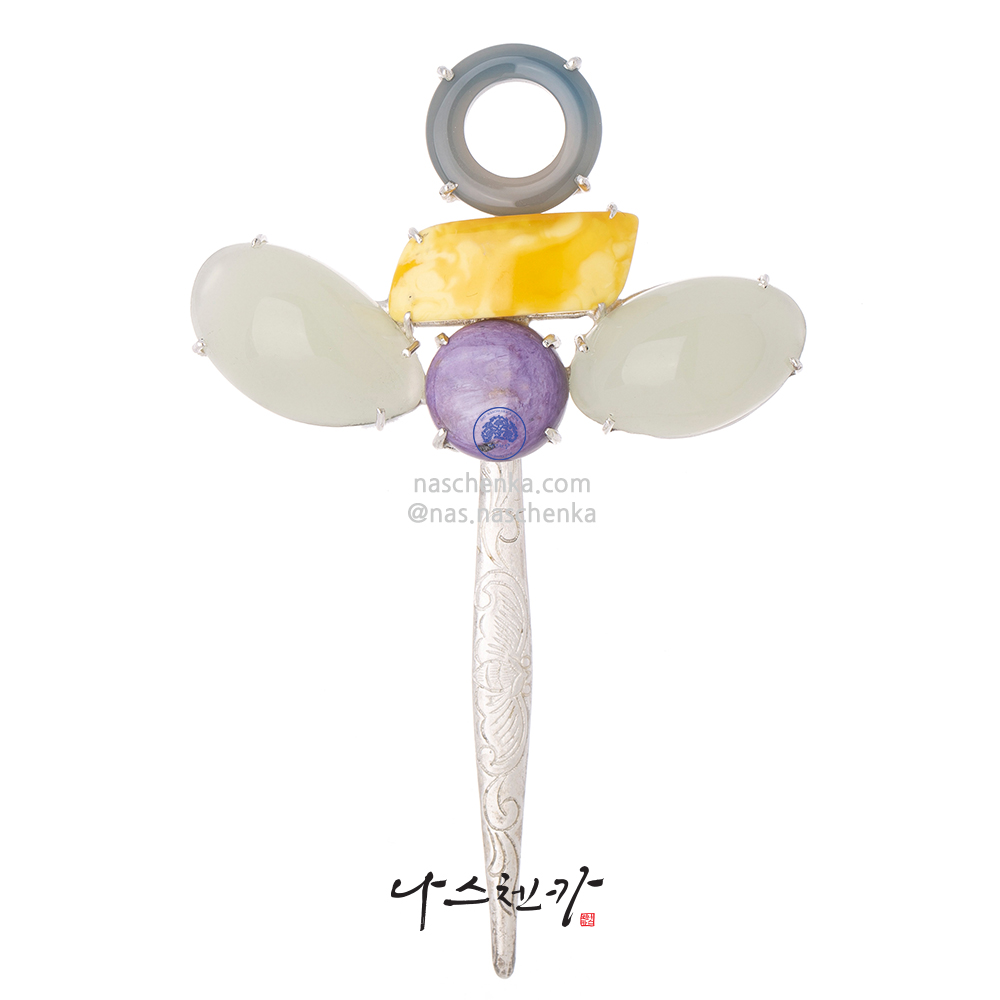 Gemstone silver dwikkoji hair ornament