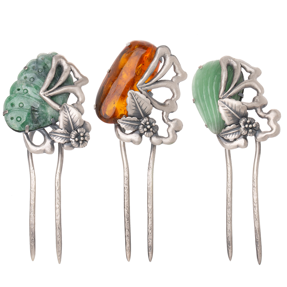Samjak triple jade dwikkoji hair ornament