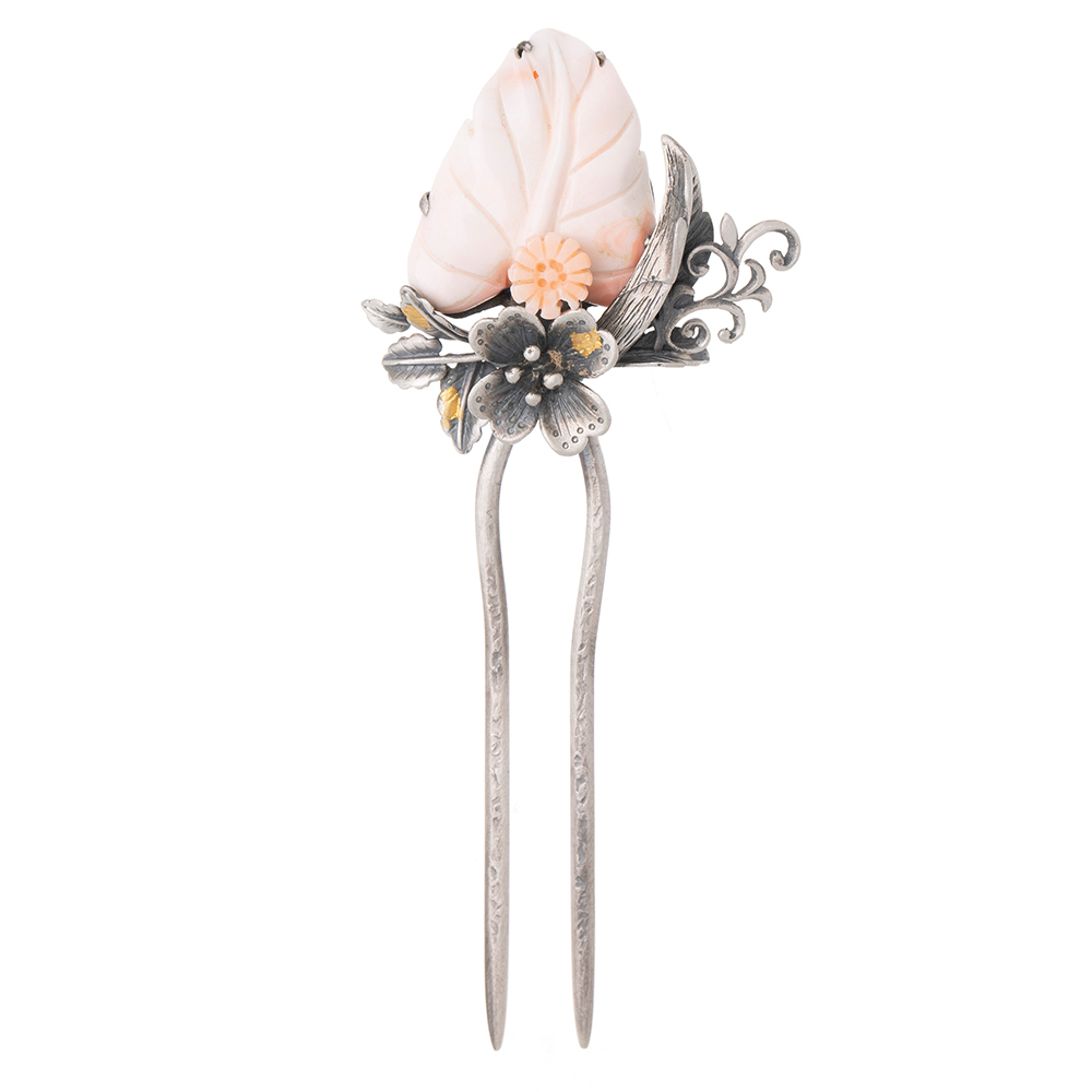 Coral silver dwikkoji hair ornament