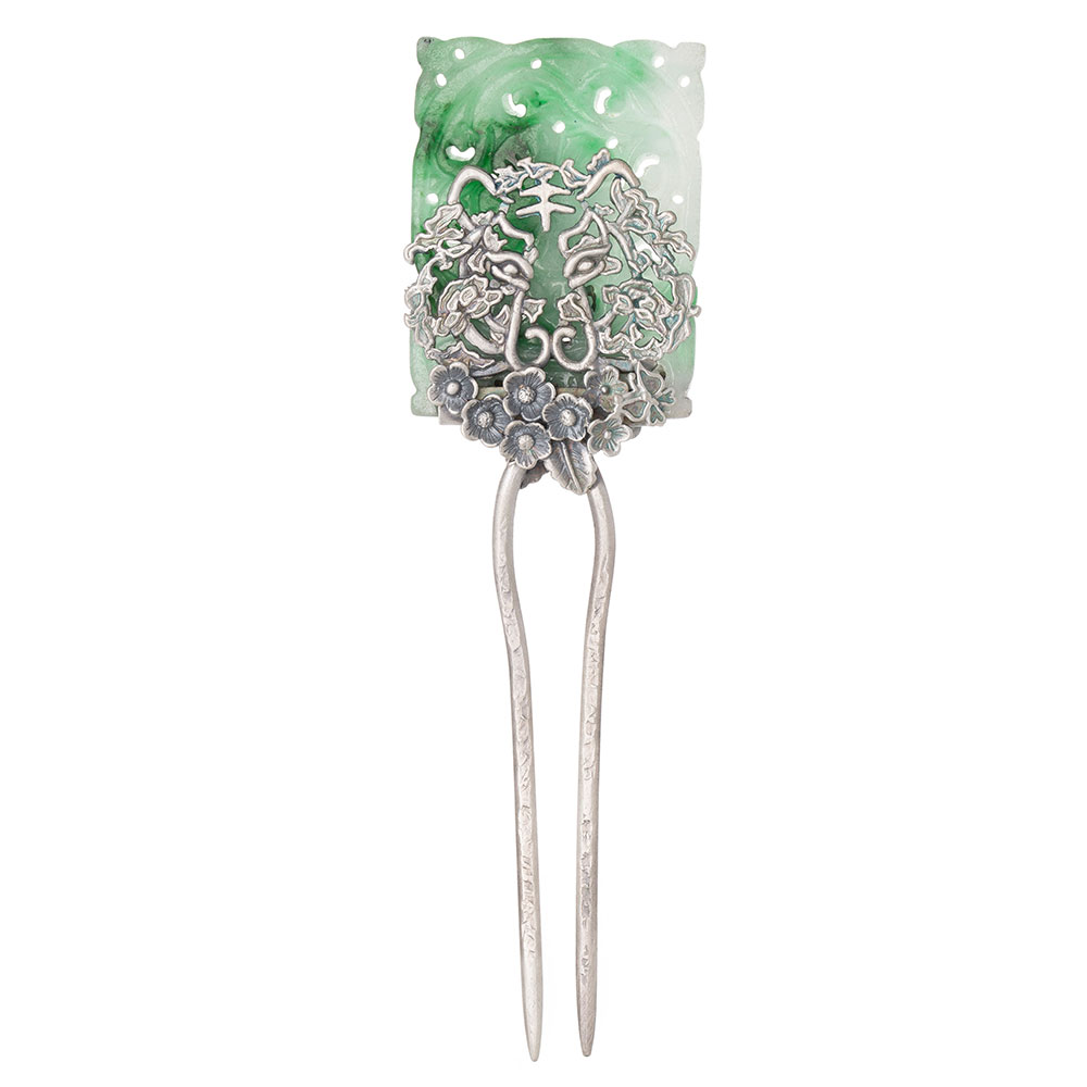 Jade silver dwikkoji hair ornament