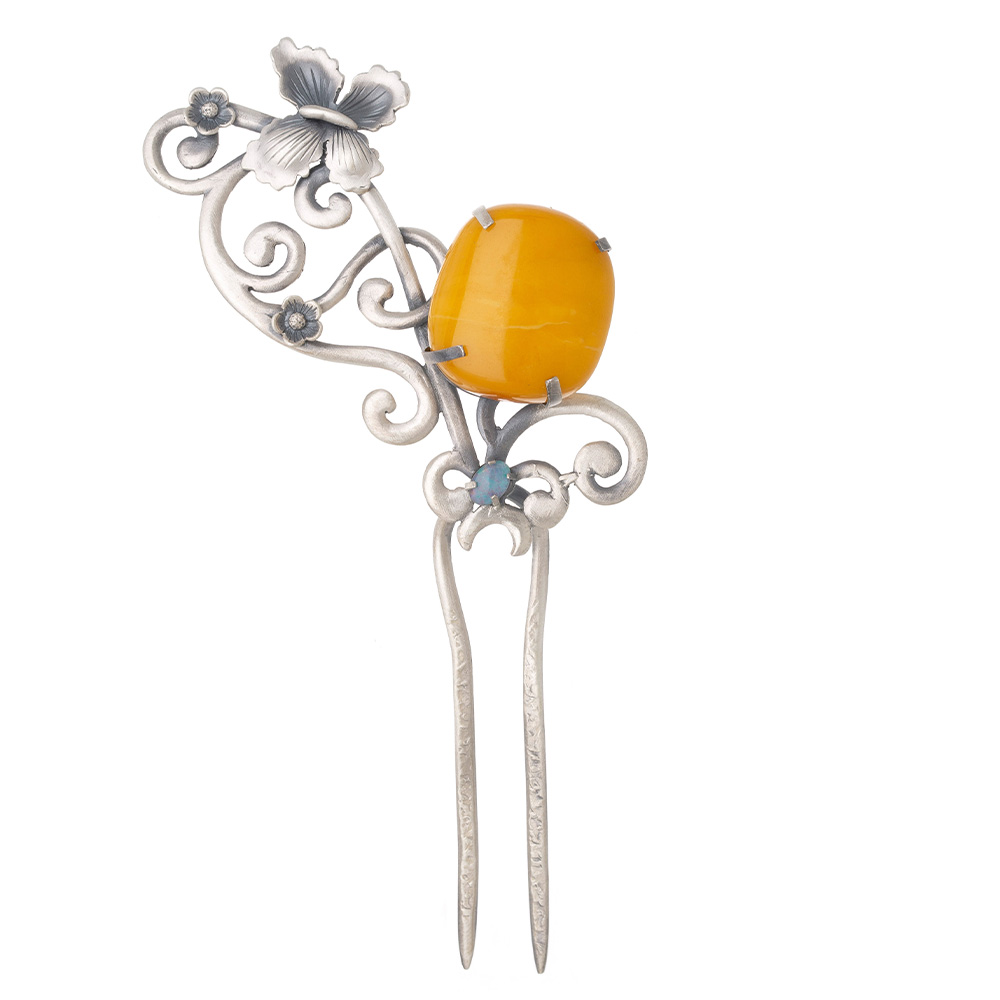 Amber silver dwikkoji hair ornament