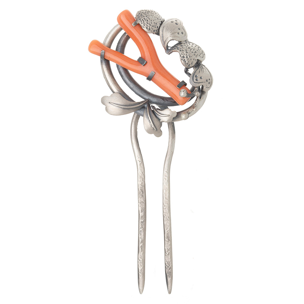 Coral silver dwikkoji hair ornament