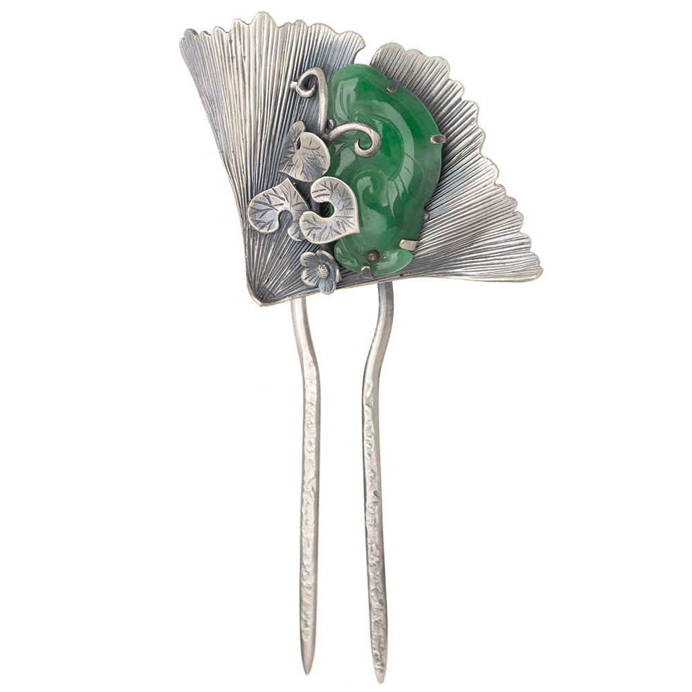 Jade silver dwikkoji hair ornament