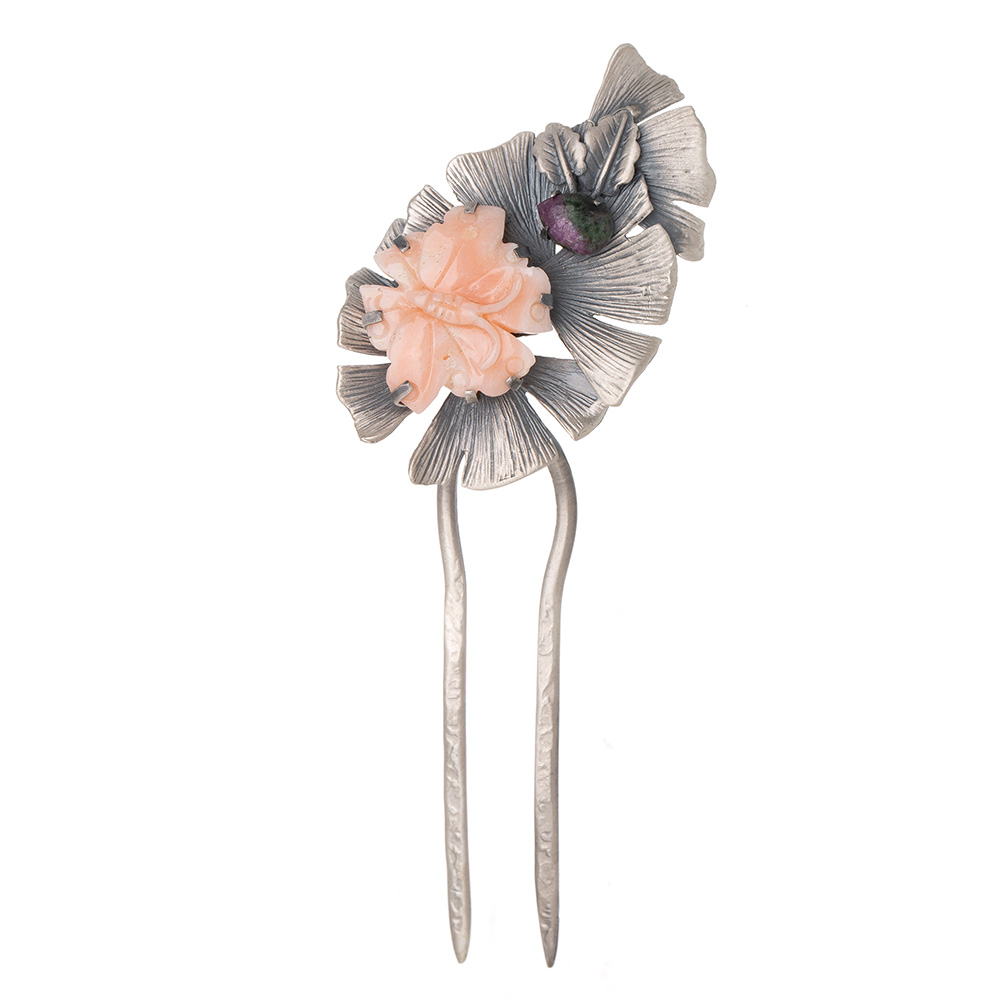 Coral silver dwikkoji hair ornament