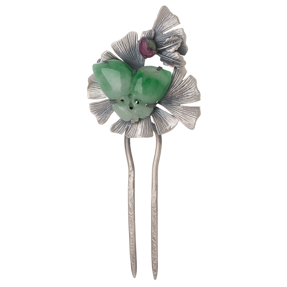Jade silver dwikkoji hair ornament