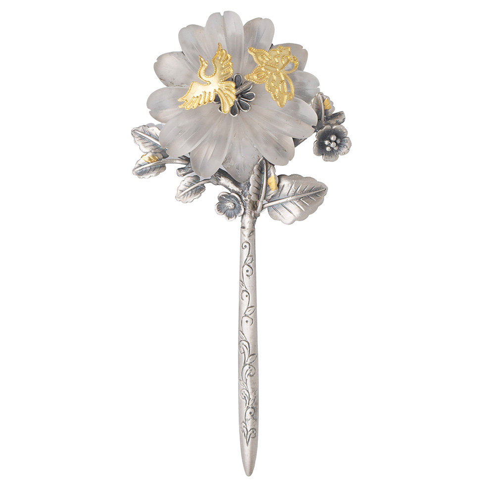 Butterfly flower silver dwikkoji hair ornament